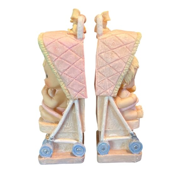 Vtg Baby Stroller Bookends Set Of 2 Hand-Painted Bisque Nursery Décor - Picture 5 of 6